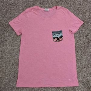 Victoria secret PINK t-shirt with Aztec print pocket. Solid pink color VS pink.